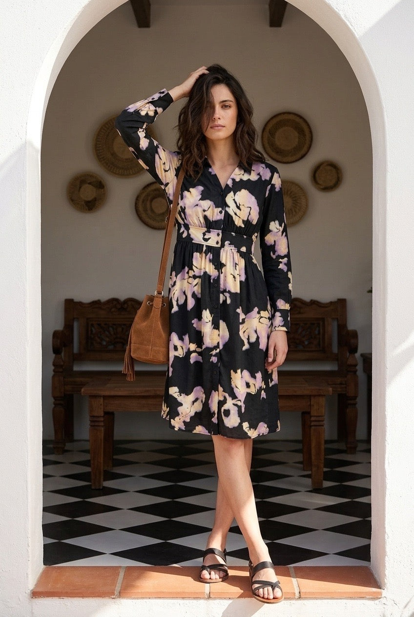 VESTIDO MIDI SATEN ESTAMPADO
