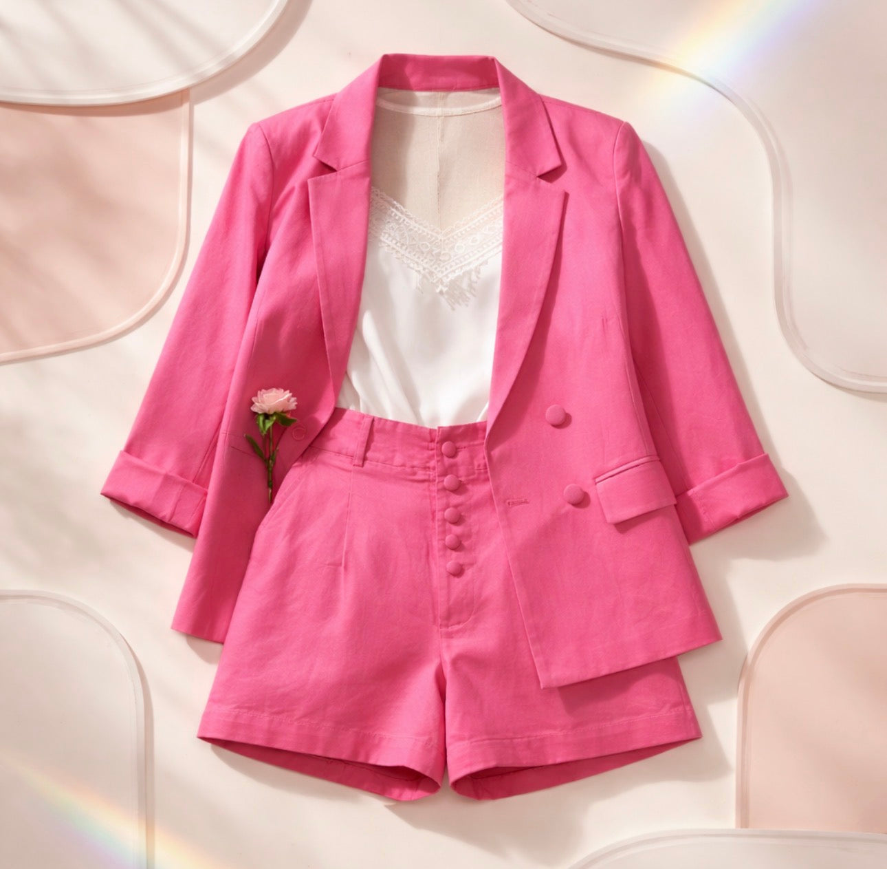 Conjunto blazer y short fucsia